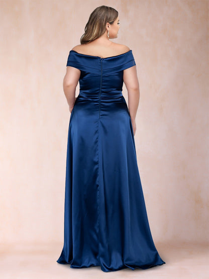 A-Line/Princess Off-the-Shoulder Ruched Plus Size Mother of the Bride Dresses with Split Side