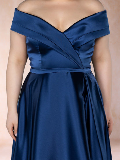 A-Line/Princess Off-the-Shoulder Ruched Plus Size Mother of the Bride Dresses with Split Side