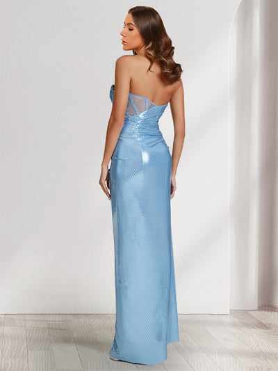 Sheath/Column Sweetheart Sleeveless Ruched Evening Dresses with Side Slit