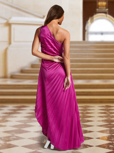 A-Line/Princess One-Shoulder Side Cutout Satin Pleated Evening Dresses