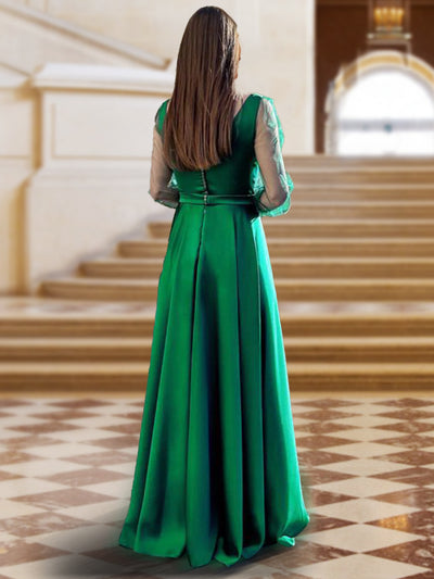 A-Line/Princess Scoop Neck Long Sleeves Evening Dresses with Split Side