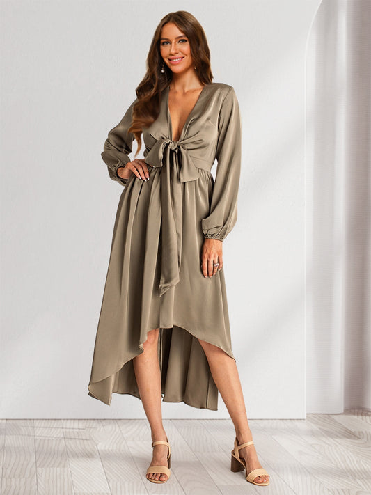 A-Line/Princess Plunging V-Neck Long Sleeves Wrap Bridesmaid Dresses