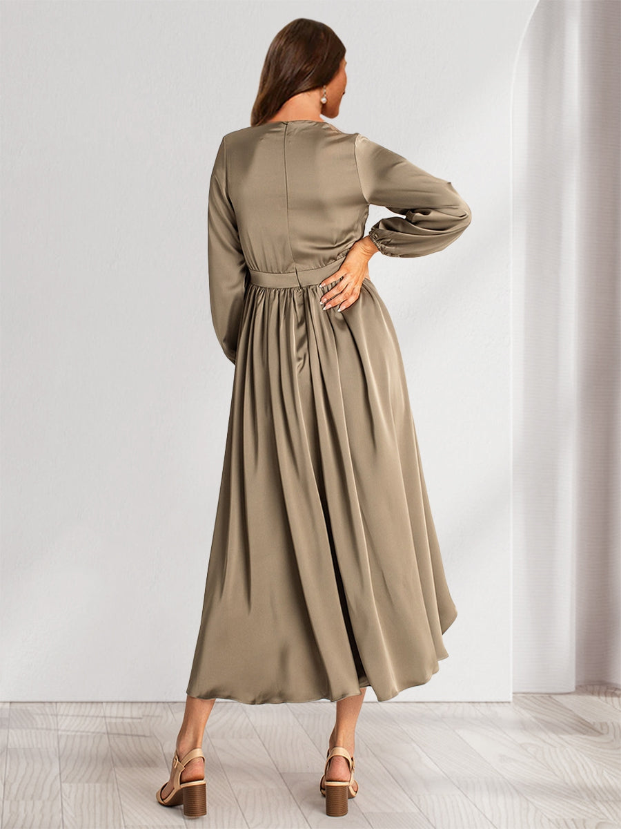 A-Line/Princess Plunging V-Neck Long Sleeves Wrap Bridesmaid Dresses