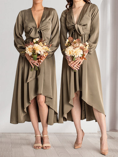 A-Line/Princess Plunging V-Neck Long Sleeves Wrap Bridesmaid Dresses