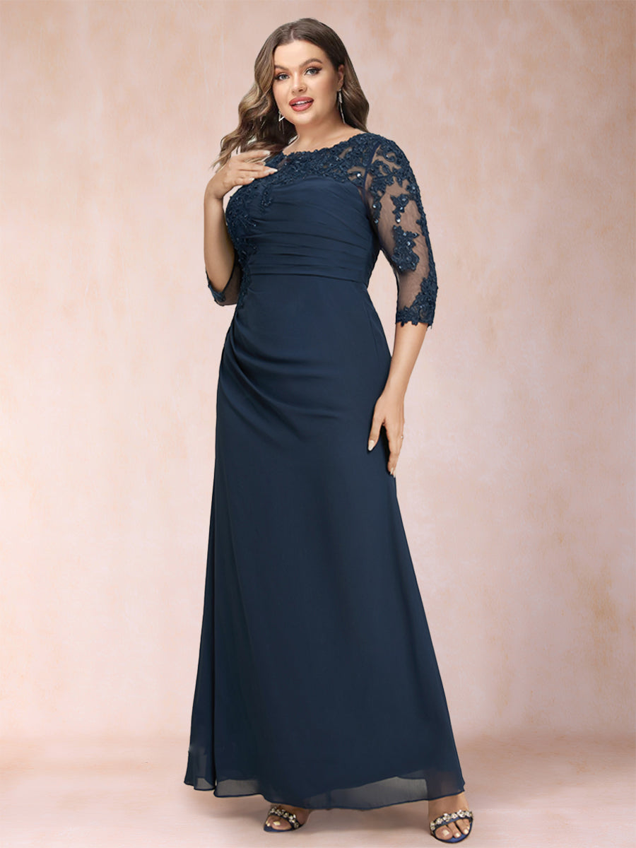 Sheath/Column Scoop 3/4 Sleeves Plus Size Mother of the Bride Dresses with Applique