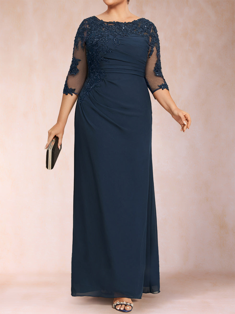 Sheath/Column Scoop 3/4 Sleeves Plus Size Mother of the Bride Dresses with Applique