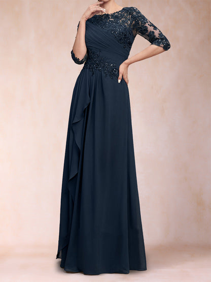 A-Line/Princess Scoop 3/4 Sleeves Mother of the Bride Dresses with Applique