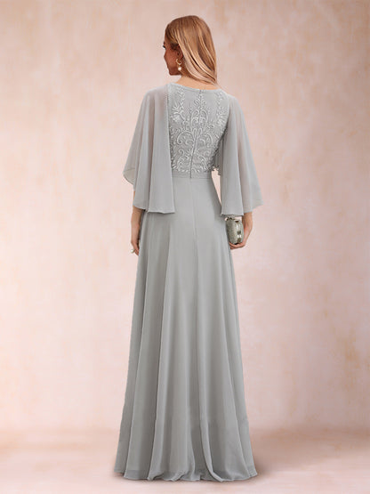 A-Line/Princess V-Neck Half Sleeves Mother of the Bride Dresses with Applique