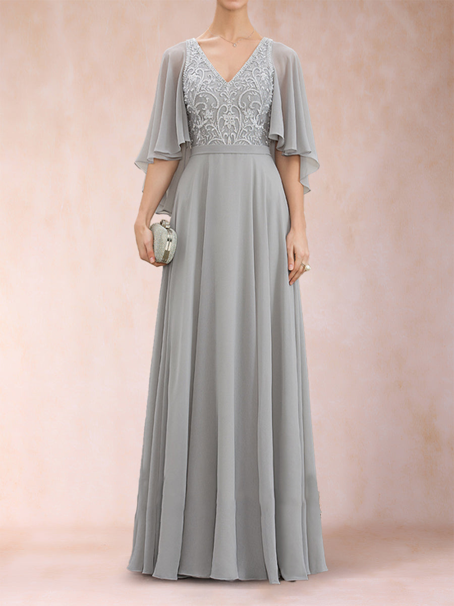 A-Line/Princess V-Neck Half Sleeves Mother of the Bride Dresses with Applique