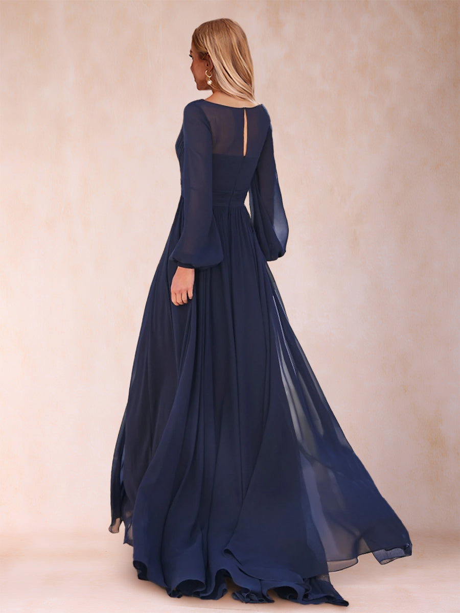 A-Line/Princess Chiffon V-Neck Long Sleeves Mother of the Bride Dresses with Ruffles