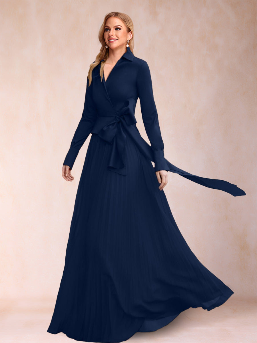 A-Line/Princess Chiffon V-Neck Long Sleeves 2 Pieces Mother of the Bride Dresses with Belt & Ruffles