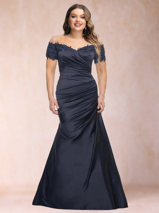 Trumpet/Mermaid Off-the-Shoulder Short Sleeves Plus Size Mother of the Bride Dresses Applique