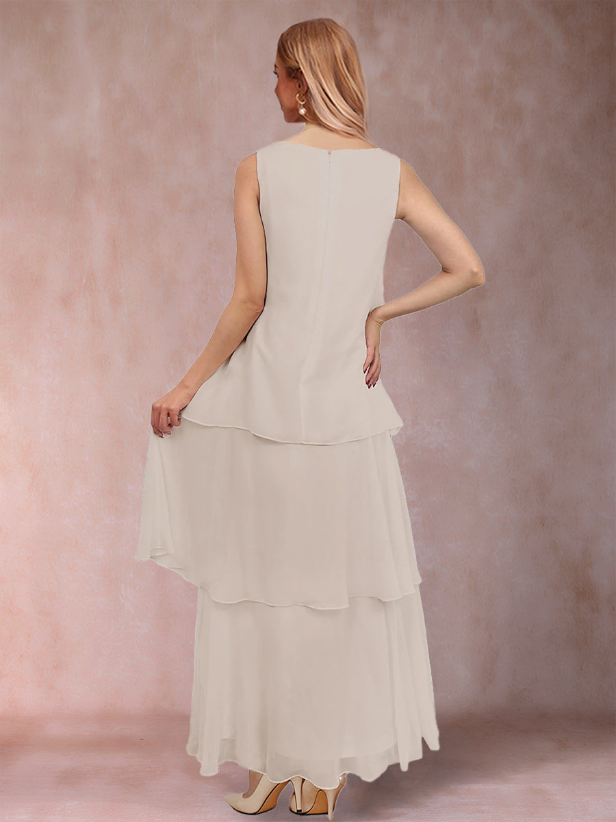 A-Line/Princess Scoop 3/4 Sleeves 3 Pieces Mother of the Bride Dress with Ruffles & Jacket