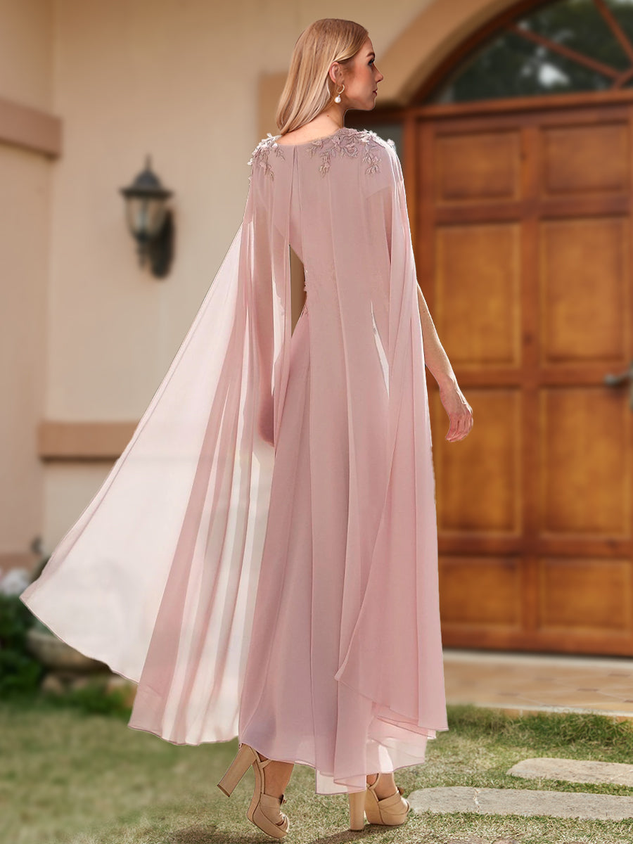 A-Line/Princess Chiffon V-Neck Short Sleeves Mother of the Bride Dresses with Applique