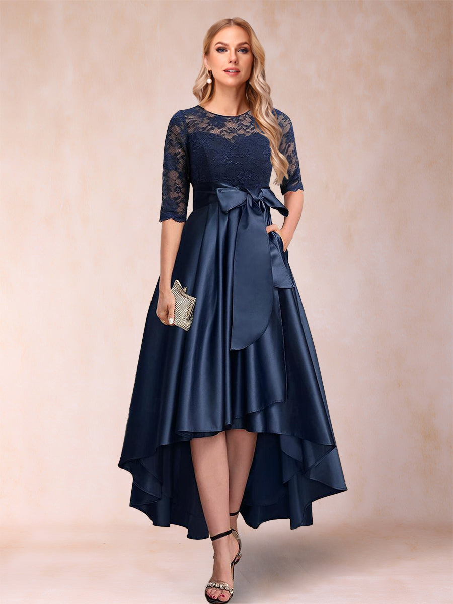 A-Line/Princess Scoop Half Sleeves Lace Mother of the Bride Dresses with Applique