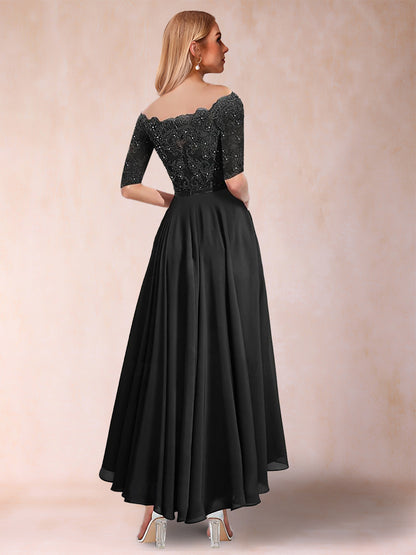 A-Line/Princess Chiffon Scoop Half Sleeves Mother of the Bride Dresses with Applique