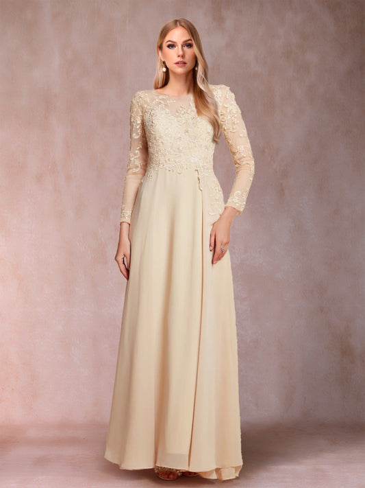 A-Line/Princess Scoop Long Sleeves Mother of the Bride Dresses with Applique