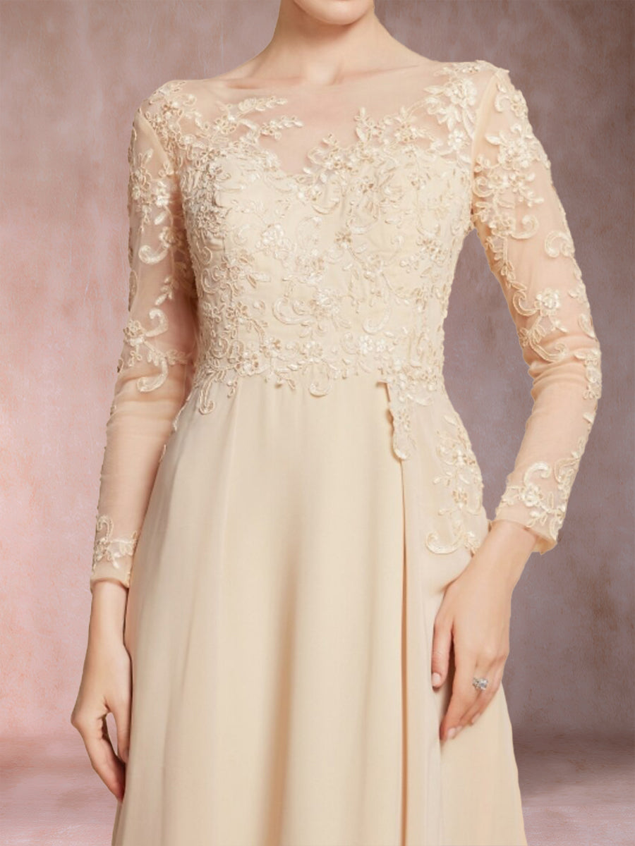 A-Line/Princess Scoop Long Sleeves Mother of the Bride Dresses with Applique