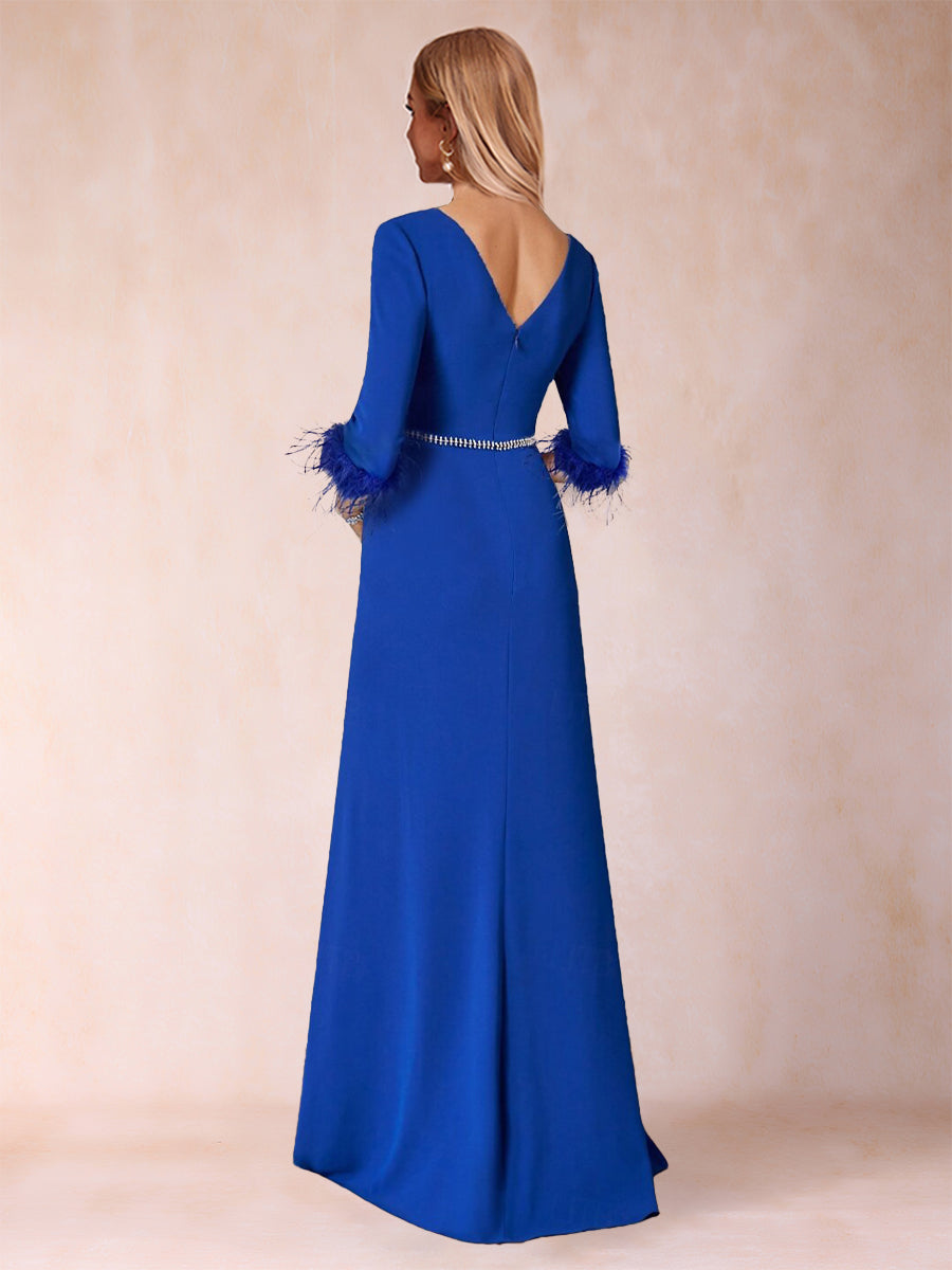 A-Line/Princess V-Neck Half Sleeves Mother of the Bride Dresses with Sash