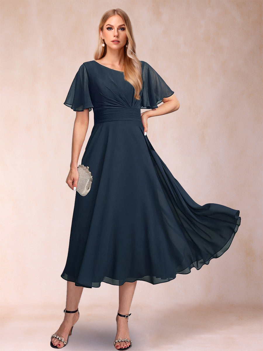 A-Line/Princess Chiffon V-Neck Short Sleeves Mother of the Bride Dresses with Ruffles