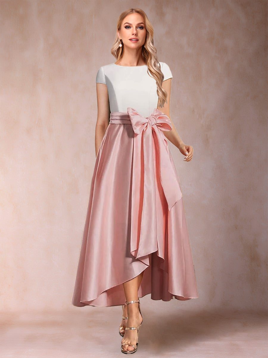 A-Line/Princess Scoop Short Sleeves Mother of the Bride Dresses with Sash