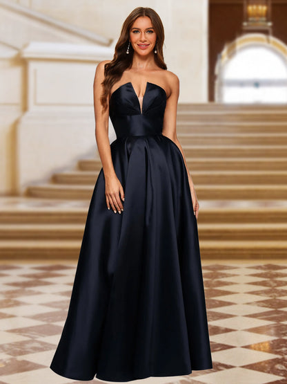 A-Line/Princess Strapless Sleeveless Evening Dresses with Pleats