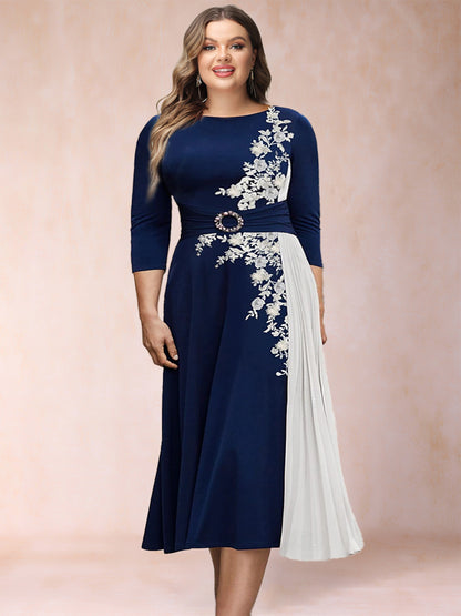 A-Line/Princess Scoop 3/4 Sleeves Plus Size Mother of the Bride Dresses with Applique