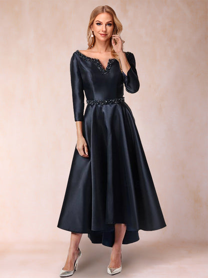 A-Line/Princess V-Neck 3/4 Sleeves Mother of the Bride Dresses with Ruched