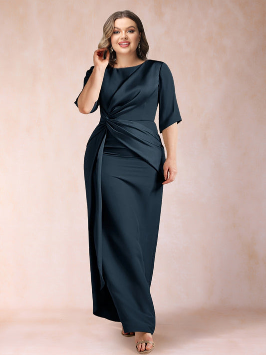 Sheath/Column Scoop Half Sleeves Plus Size Mother of the Bride Dresses with Ruched