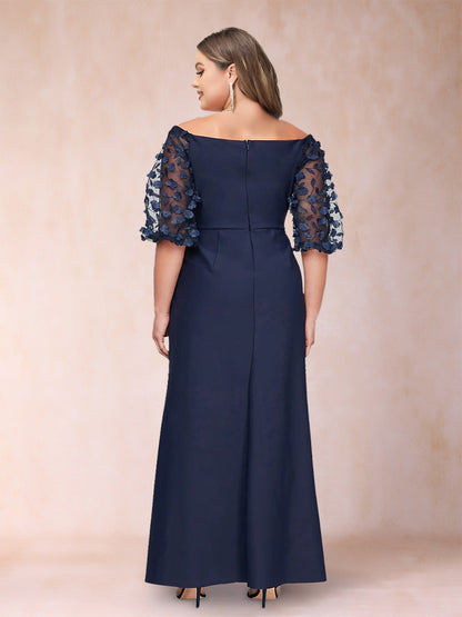 Sheath/Column Off-the-Shoulder Half Sleeves Plus Size Mother of the Bride Dresses with Applique