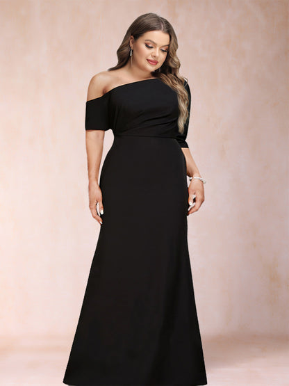 Trumpet/Mermaid One-Shoulder Half Sleeves Plus Size Mother of the Bride Dresses with Ruched