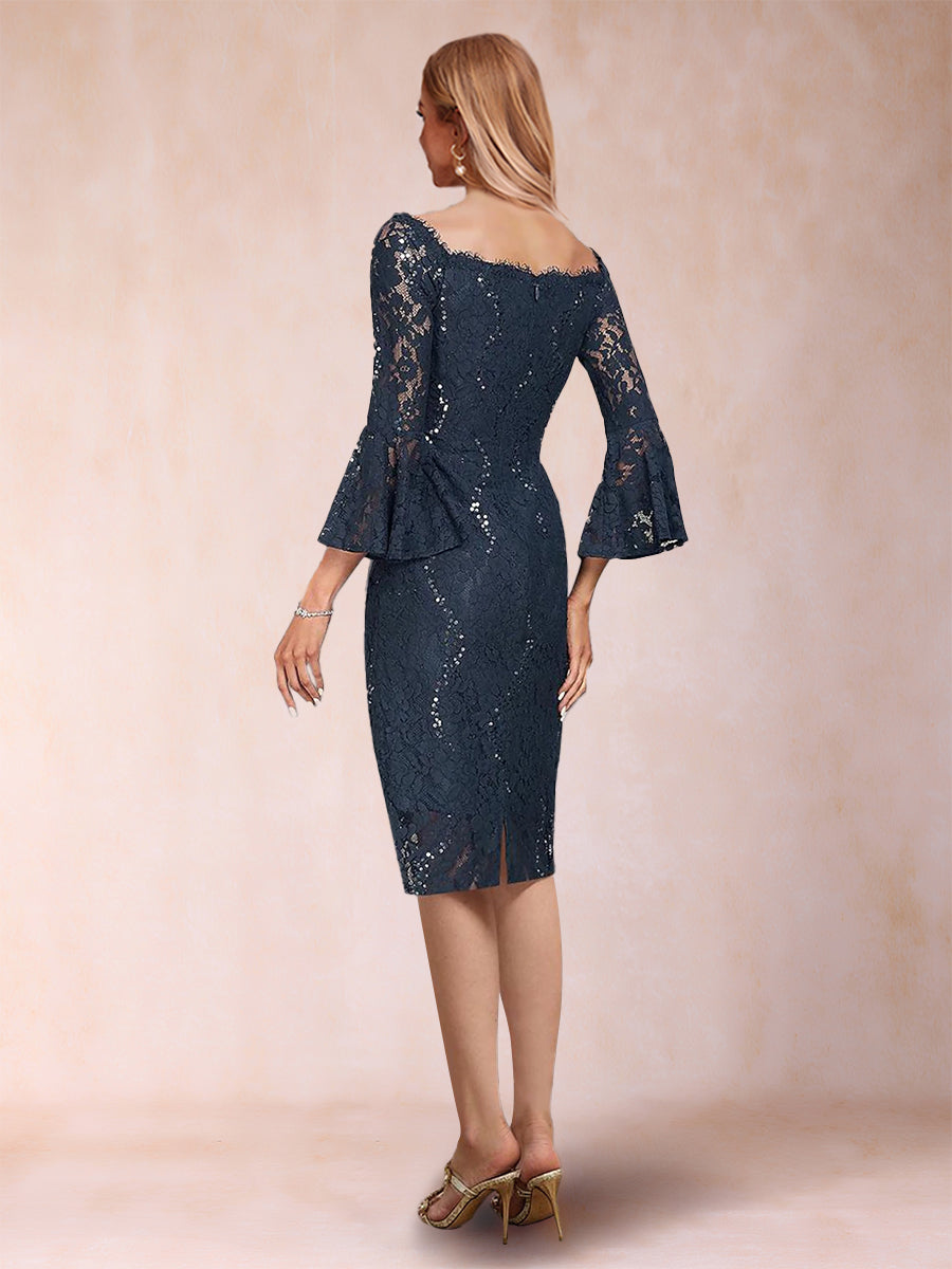 Sheath/Column Off-the-Shoulder 3/4 Sleeves 2 Pieces Mother of the Bride Dresses with Applique