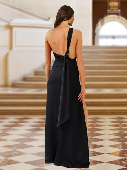 Sheath/Column One-Shoulder Sleeveless Evening Dresses with Split Side