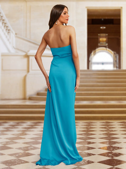 Sheath/Column Strapless Sleeveless Evening Dresses with Ruffles