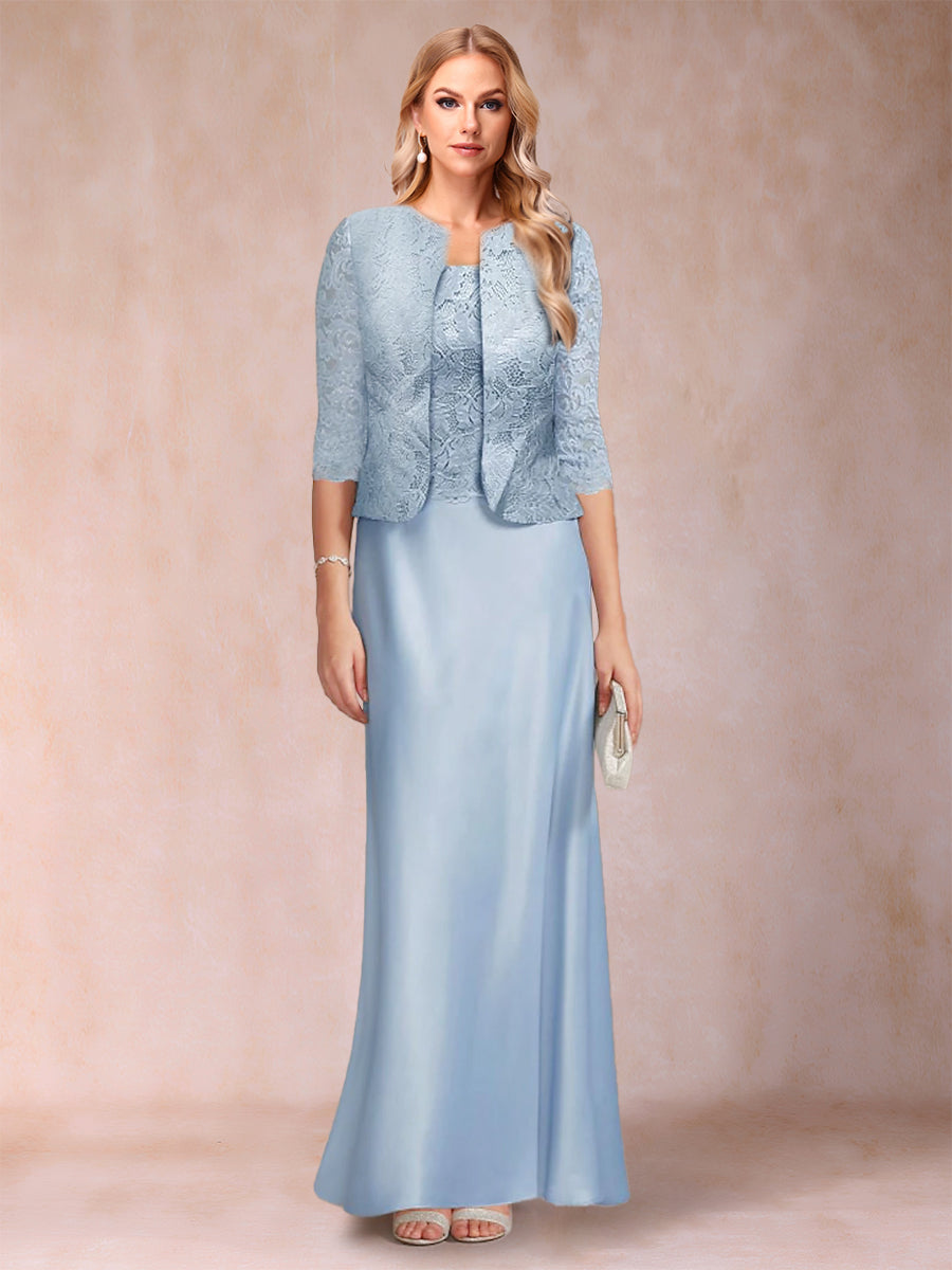 Sheath/Column Scoop Half Sleeves 3 Pieces Mother of the Bride Dress with Applique & Jacket