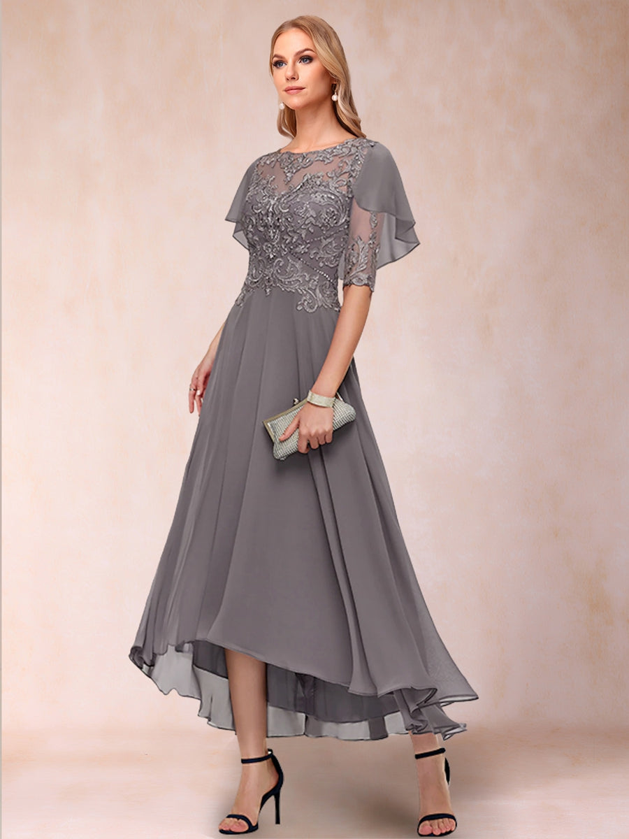 A-Line/Princess Scoop Half Sleeves Mother of the Bride Dresses with Applique