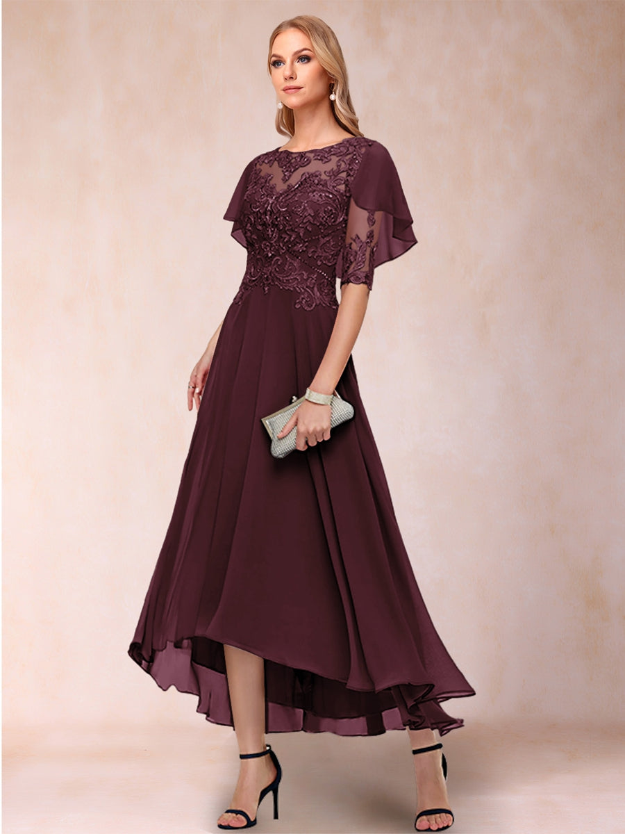 A-Line/Princess Scoop Half Sleeves Mother of the Bride Dresses with Applique