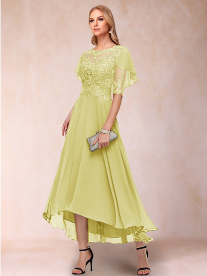 A-Line/Princess Scoop Half Sleeves Mother of the Bride Dresses with Applique