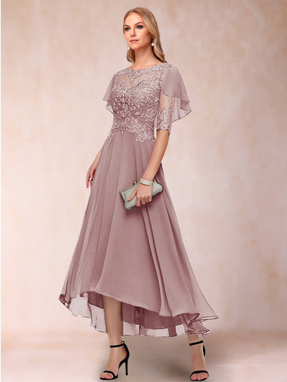 A-Line/Princess Scoop Half Sleeves Mother of the Bride Dresses with Applique