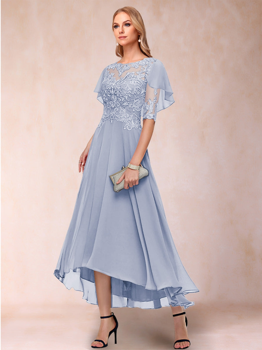 A-Line/Princess Scoop Half Sleeves Mother of the Bride Dresses with Applique