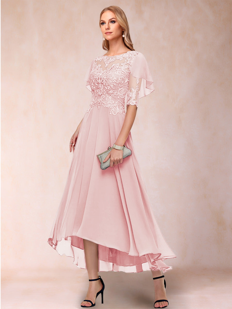 A-Line/Princess Scoop Half Sleeves Mother of the Bride Dresses with Applique