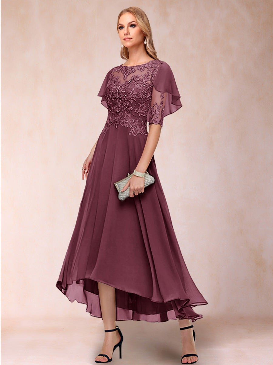 A-Line/Princess Scoop Half Sleeves Mother of the Bride Dresses with Applique