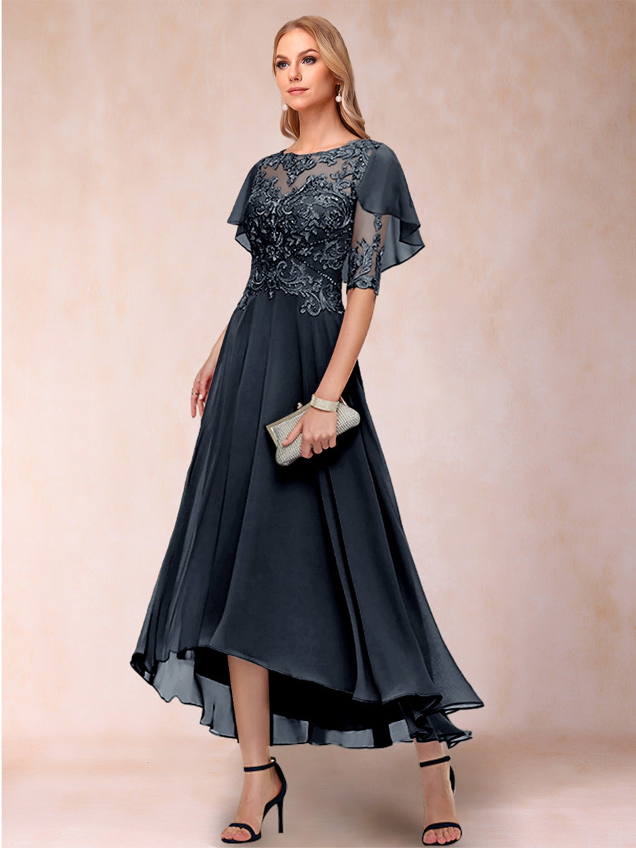 A-Line/Princess Scoop Half Sleeves Mother of the Bride Dresses with Applique