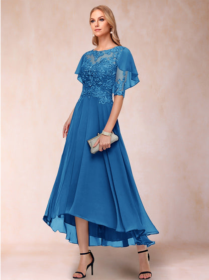 A-Line/Princess Scoop Half Sleeves Mother of the Bride Dresses with Applique