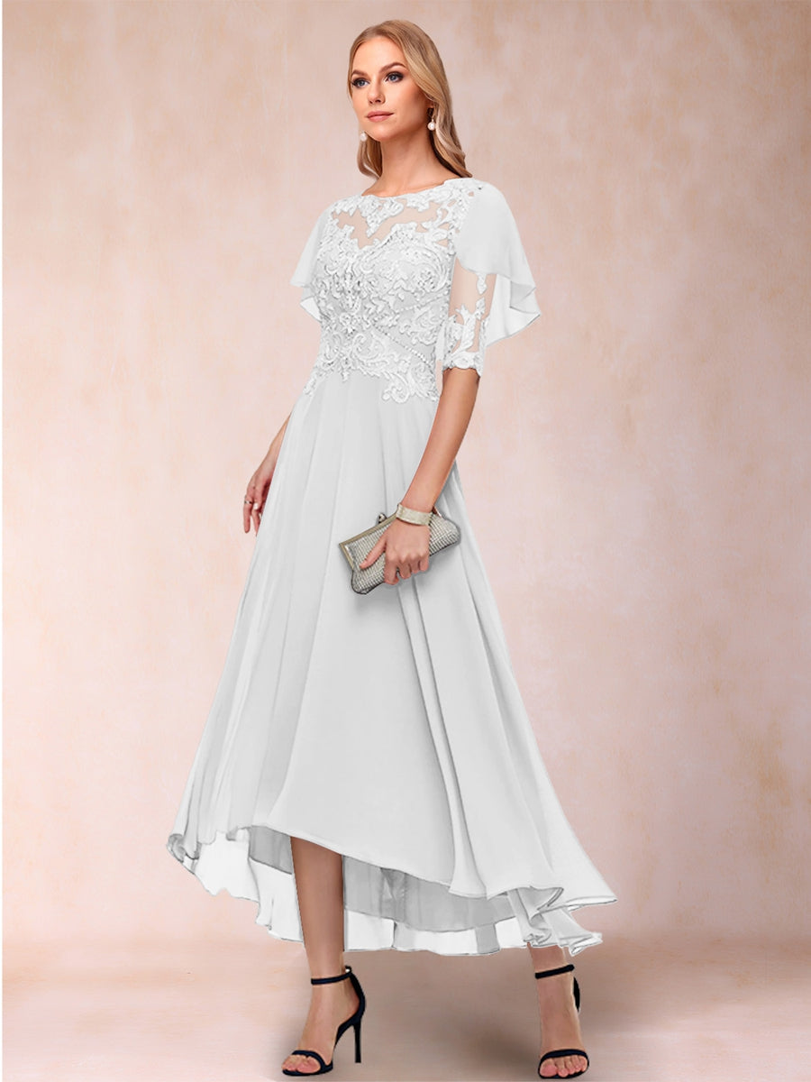 A-Line/Princess Scoop Half Sleeves Mother of the Bride Dresses with Applique