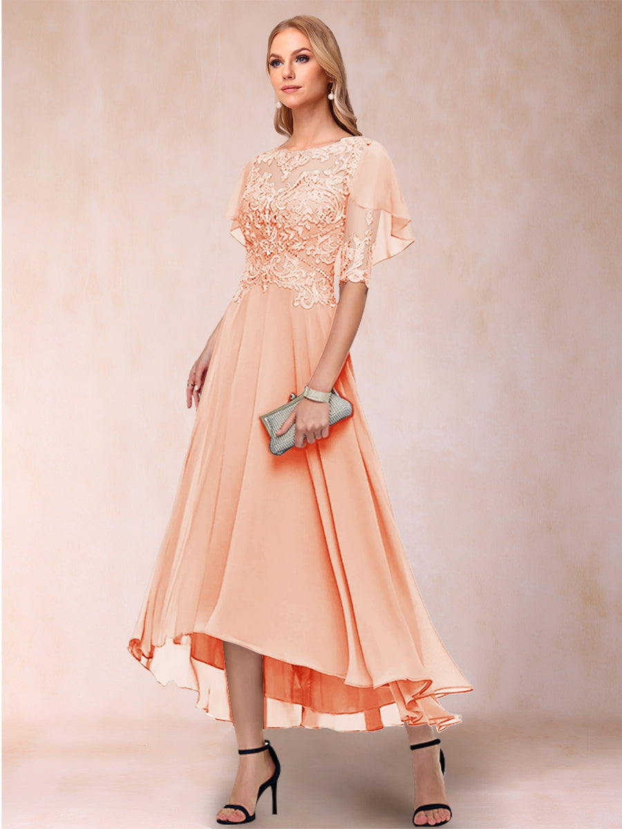 A-Line/Princess Scoop Half Sleeves Mother of the Bride Dresses with Applique