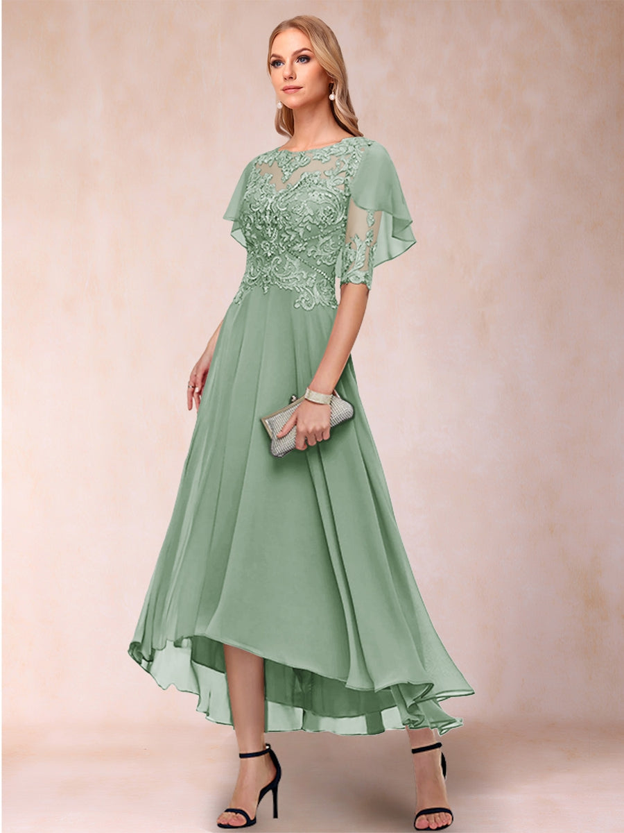 A-Line/Princess Scoop Half Sleeves Mother of the Bride Dresses with Applique