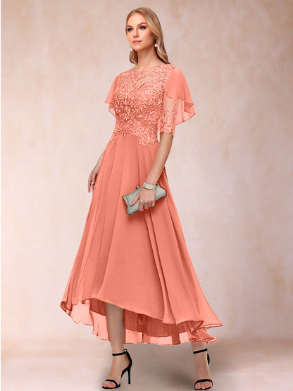 A-Line/Princess Scoop Half Sleeves Mother of the Bride Dresses with Applique