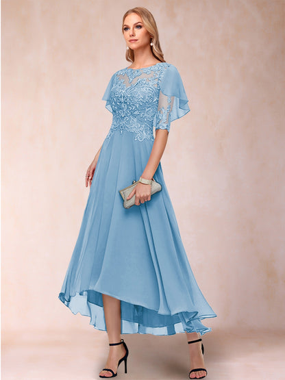 A-Line/Princess Scoop Half Sleeves Mother of the Bride Dresses with Applique