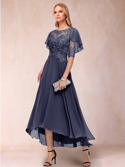 A-Line/Princess Scoop Half Sleeves Mother of the Bride Dresses with Applique